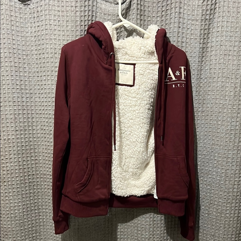A&F Burgundy Hoodie with Sherpa Lining